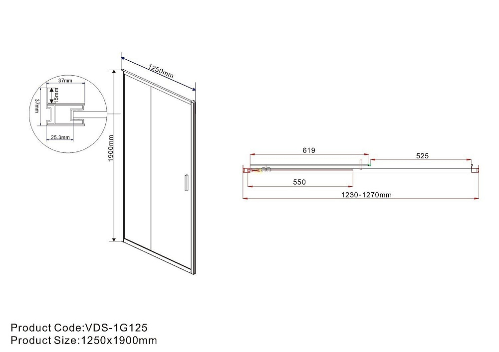 Душевая дверь Vincea GARDA VDS-1G 125 хром/прозрачное купить в интернет-магазине Sanbest