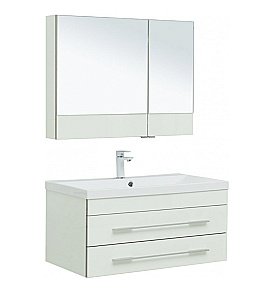 Тумба с раковиной Aquanet Верона 90/Aquanet Нота-90 подвесная с 2 ящиками белая глянцевая для ванной в интернет-магазине Sanbest