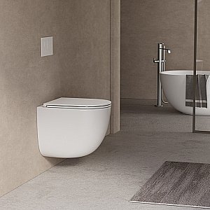 Унитаз подвесной ABBER Bequem AC1132TC-AC0105-AC0120MB белый/кнопка черный матовый, с крышкой микролифт, с инсталляцией, безободковый, слив-торнадо купить в интернет-магазине Sanbest