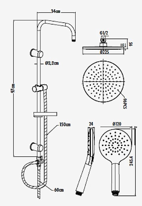Душевой гарнитур Creavit Waterfall SH640 хром купить в интернет-магазине сантехники Sanbest