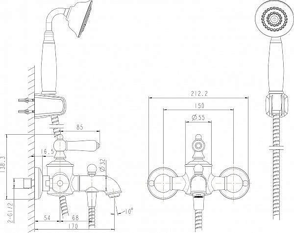 Смеситель для ванны Bravat Art F675109BM-B купить в интернет-магазине сантехники Sanbest