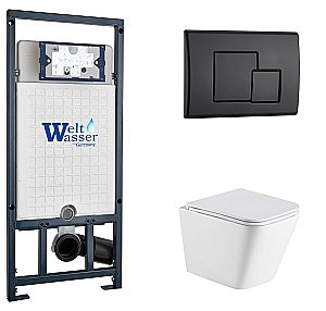 Унитаз с инсталляцией WeltWasser MARBERG 507 + GELBACH 043 MT-WT + MAR 507 SE MT-BL белый матовый/кнопка черная купить в интернет-магазине Sanbest