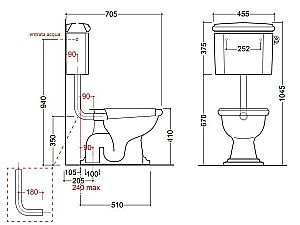 Унитаз напольный Kerasan Retro 1010 с низким бачком 1072 Белый/ручка золото купить в интернет-магазине Sanbest