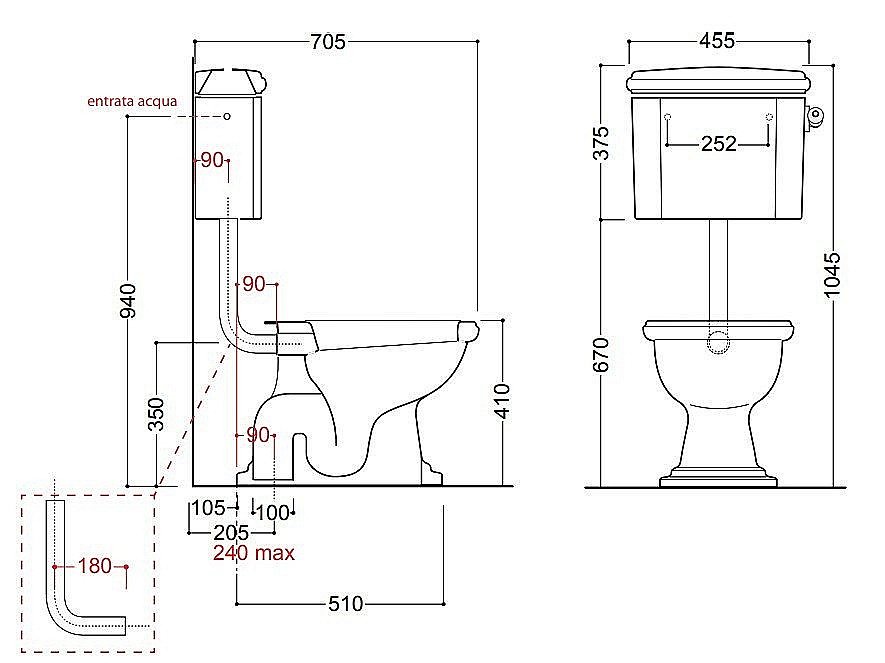 Унитаз напольный Kerasan Retro 1010 с низким бачком 1072 Белый/ручка золото купить в интернет-магазине Sanbest