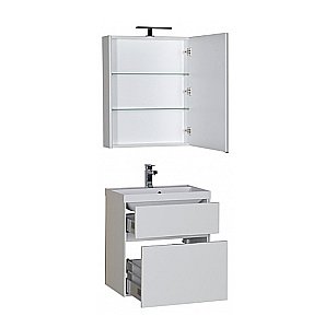 Тумба с раковиной Aquanet Латина 60 с 2 ящиками белая глянцевая для ванной в интернет-магазине Sanbest