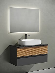 Тумба с раковиной Sancos DELTA 100 со столешницей, дуб красный/графит для ванной в интернет-магазине Sanbest