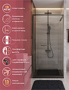 Душевая дверь Cezares LUX 90 B-FS-1-90-C-GM стекло прозрачное/профиль оружейная сталь купить в интернет-магазине Sanbest