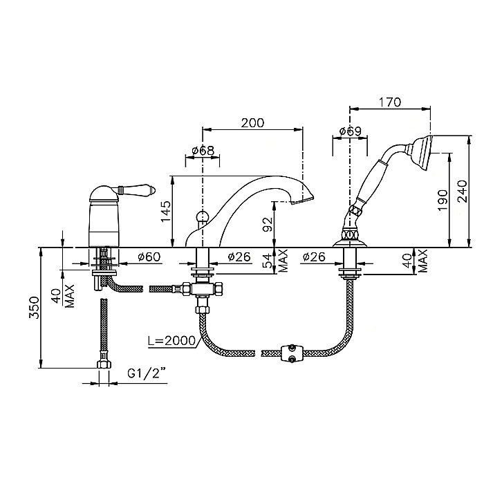 Смеситель для ванны Nicolazzi Petit Mont Blanc 3414CR76 хром купить в интернет-магазине сантехники Sanbest