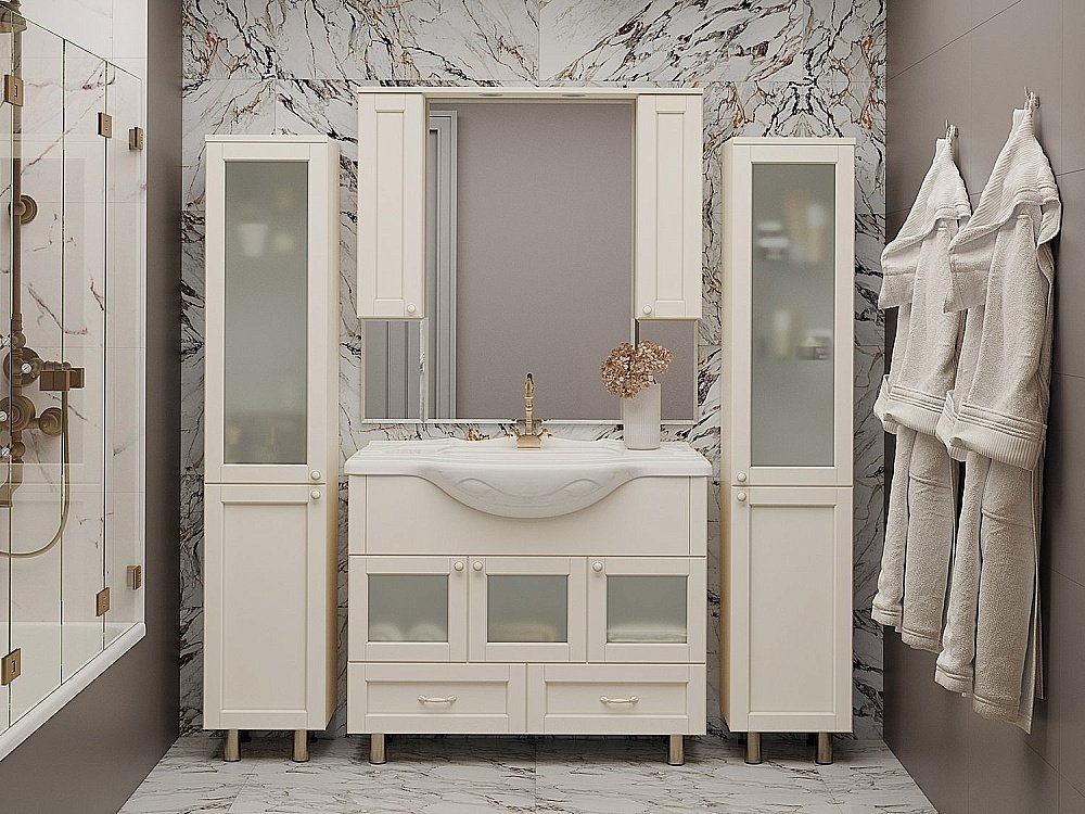 Зеркало со шкафом Misty Латте 101,8 бежевый в ванную от интернет-магазине сантехники Sanbest