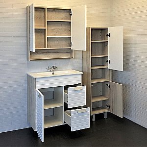 Тумба с раковиной Comforty Клеон 00-00004758 75Н белый/дуб дымчатый для ванной в интернет-магазине Sanbest