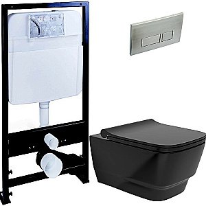 Унитаз Boheme Bello 971-B, безободковый, с инсталяцией, черный, кнопка 664 никель купить в интернет-магазине Sanbest