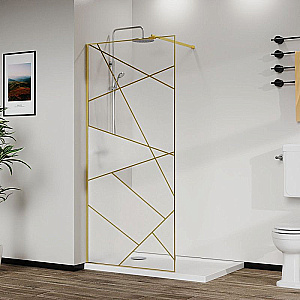 Душевое ограждение Azario Walk-in 90 AZ-271-90-BGL-CGP стекло прозрачное с графическим принтом/профиль брашированное золото купить в интернет-магазине Sanbest