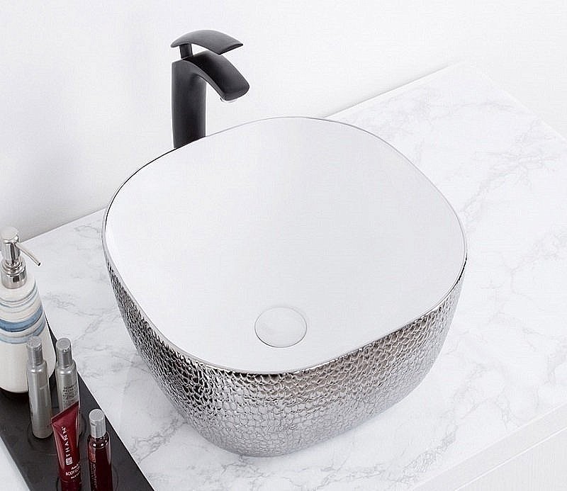 Раковина накладная Ceramalux NC 42 D1301H021 серебро, белая купить в интернет-магазине Sanbest