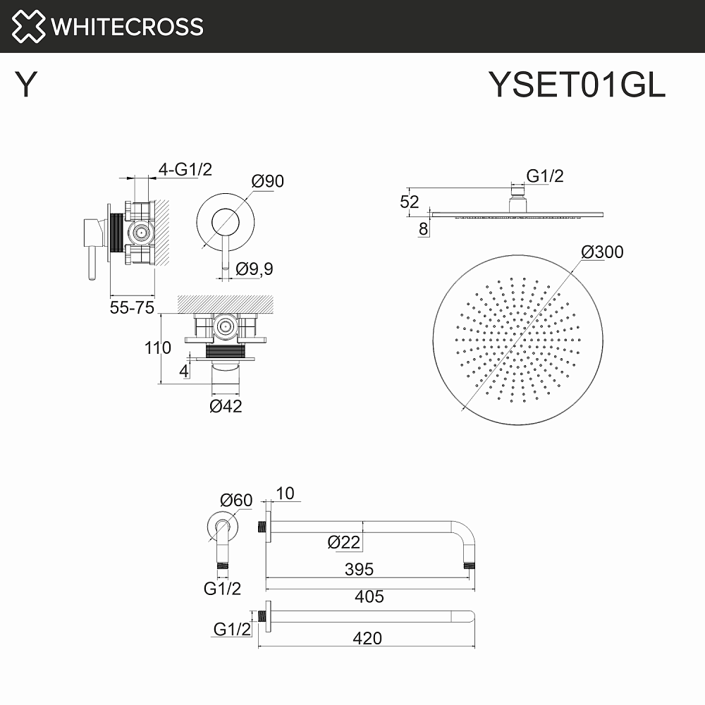 Душевая система WhiteCross Y YSET01GL золото купить в интернет-магазине сантехники Sanbest