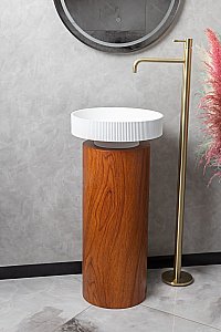 Раковина Boheme Corian 40 801-R-MW+801-Base-RWood белая матовая/Red Wood купить в интернет-магазине Sanbest