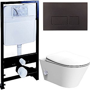 Унитаз Boheme Avva 972-2-MW, безободковый, с инсталяцией, с функцией биде, белый матовый, кнопка 664 черная купить в интернет-магазине Sanbest