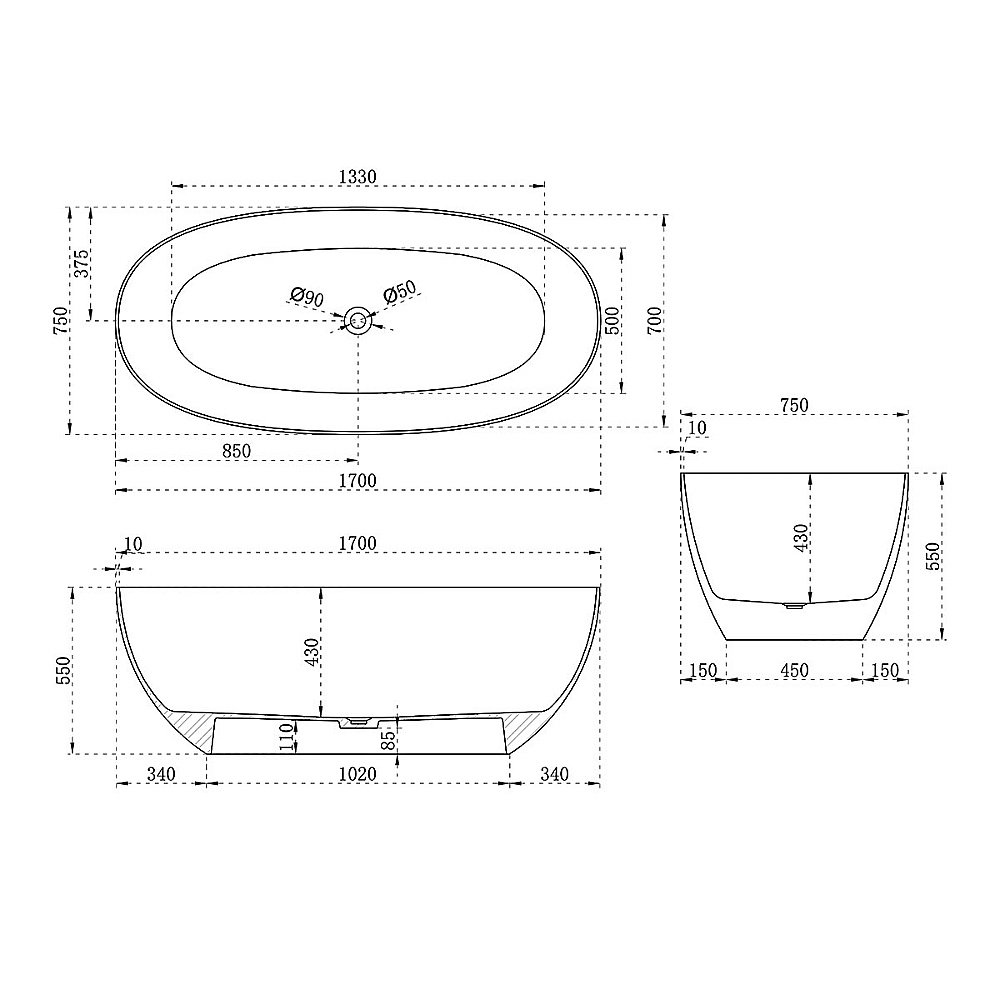 Ванна прозрачная Vincea VBT-6T01BR 170x75 янтарь прозрачный купить в интернет-магазине Sanbest