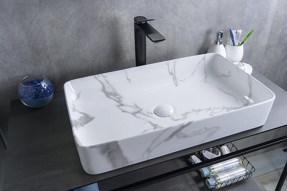 Раковина накладная Gid Geometrico 60 Mnc396C 54476 белый мрамор купить в интернет-магазине Sanbest