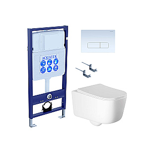 Унитаз подвесной Aquatek ЛУГАНО AQ2002-00+INS-0000012+KDI-0000013+KKI-0000002 белый, безободковый, с крышкой микролифт, с инсталляцией и белой кнопкой купить в интернет-магазине Sanbest