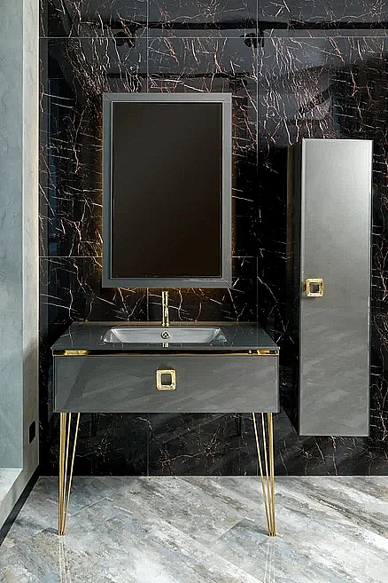 Консоль с раковиной Armadi Art LUCIDO 80 глянцевый графит для ванной в интернет-магазине сантехники Sanbest