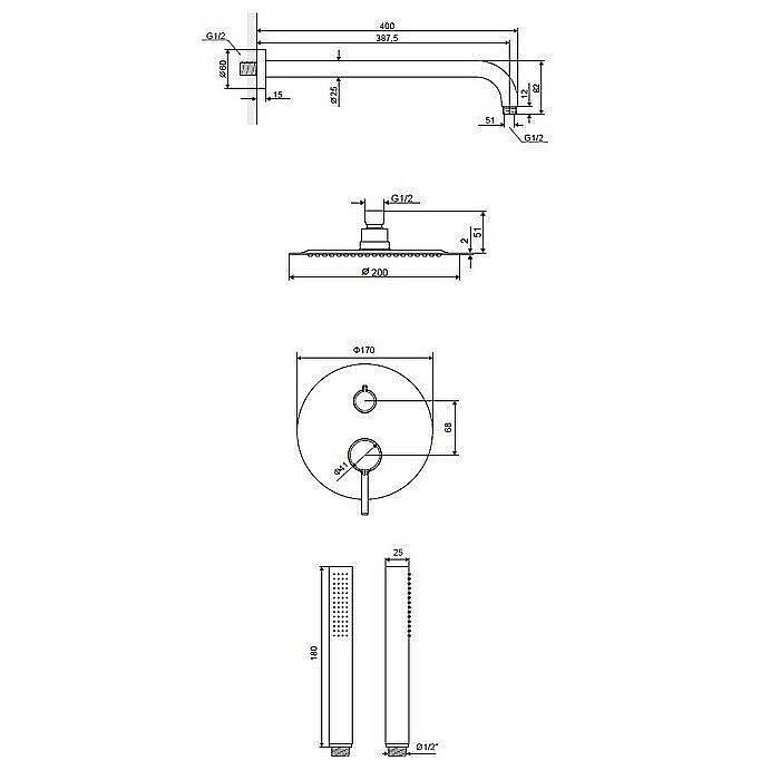 Душевая система Excellent Pi 1245 золото купить в интернет-магазине сантехники Sanbest