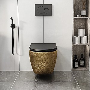 Унитаз подвесной Grossman Color GR-4411GBLS безободковый, с крышкой микролифт, золото/декор купить в интернет-магазине Sanbest