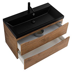 Тумба с раковиной Belbagno MARINO 80 дуб натуральный/черная раковина для ванной в интернет-магазине Sanbest