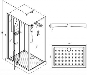 Душевая кабина Esbano EST-RASPA-128 120х80 стекло прозрачное/профиль черный купить в интернет-магазине Sanbest