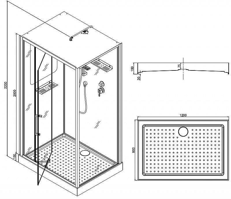 Душевая кабина Esbano EST-RASPA-128 120х80 стекло прозрачное/профиль черный купить в интернет-магазине Sanbest