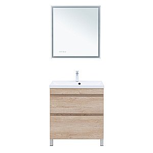 Тумба с раковиной Aquanet Нота New 75 344143+281221 светлый дуб для ванной в интернет-магазине Sanbest