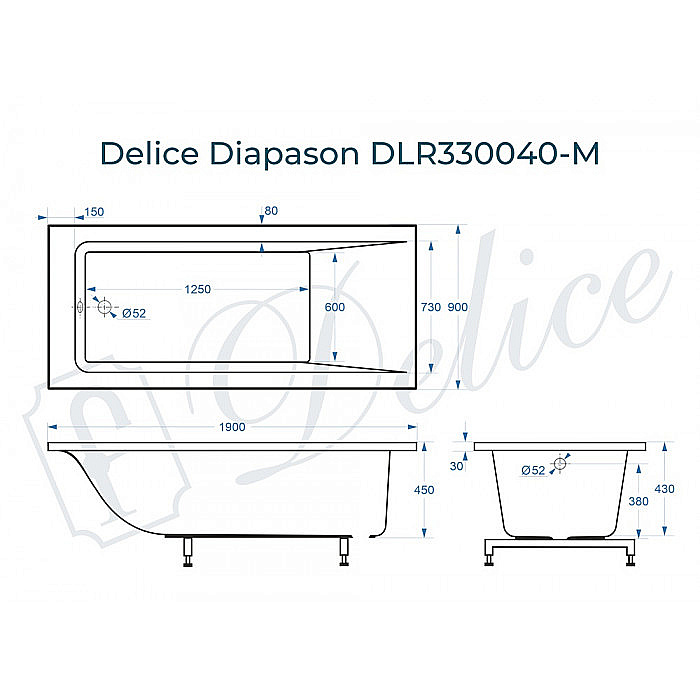 Ванна Delice Diapason DLR330040-M 190х90 белая матовая купить в интернет-магазине Sanbest