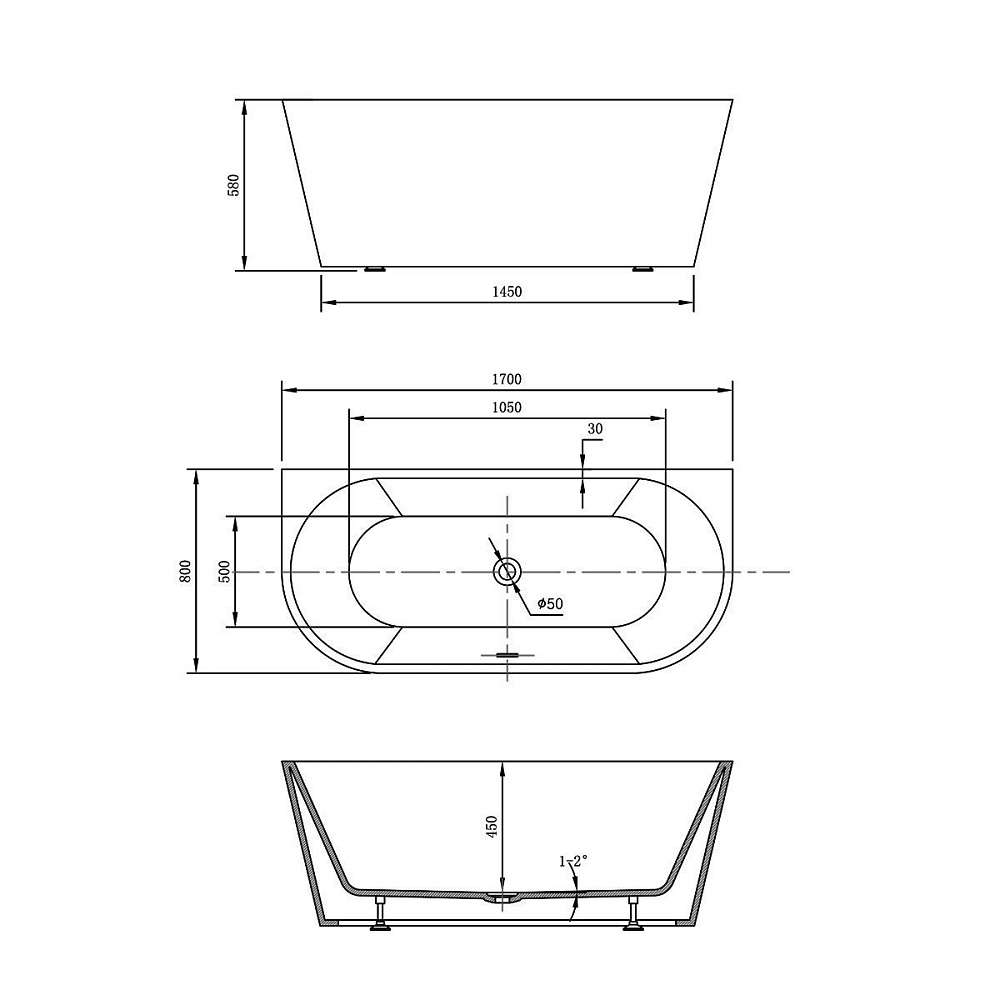 Ванна акриловая Vincea VBT-421 170x80 белая купить в интернет-магазине Sanbest