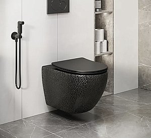 Унитаз подвесной Grossman Color GR-4411BBLS безободковый, с крышкой микролифт, черный матовый с текстурой кожи крокодила купить в интернет-магазине Sanbest
