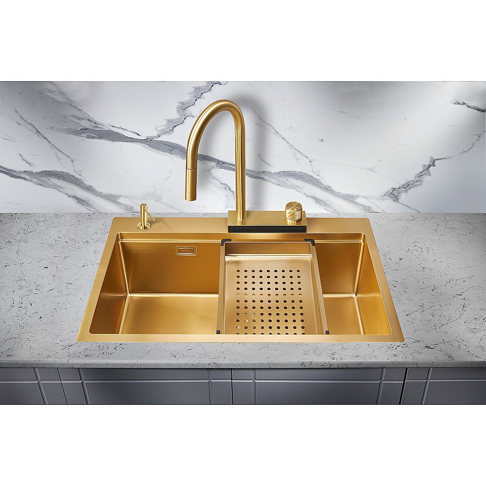 Мойка кухонная Milacio Denia 75 Steel MC.77428 золото купить в интернет-магазине сантехники Sanbest
