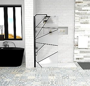 Душевое ограждение Ceruttispa PICK T90B 10378 90 стекло узор матовый с прозрачным/профиль черный матовый купить в интернет-магазине Sanbest