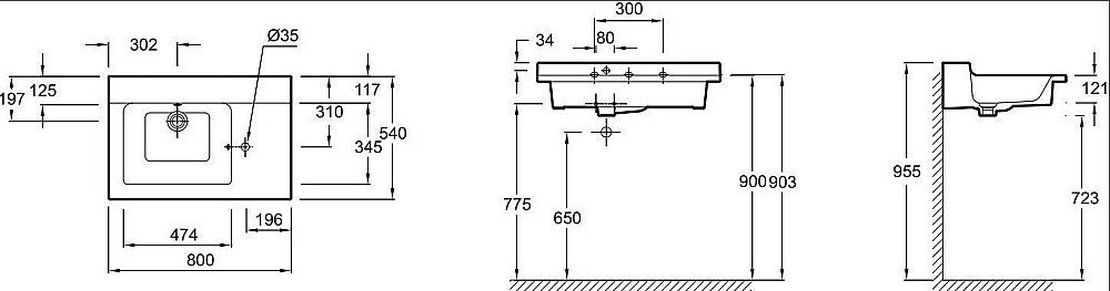 Раковина Jacob Delafon SOPRANO 80  EXL122-00 белая купить в интернет-магазине Sanbest