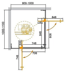 Душевой уголок Cezares Slider 95х105 SLIDER-AH-2-90/100-100/110-C-Cr стекло прозрачное/профиль хром купить в интернет-магазине Sanbest