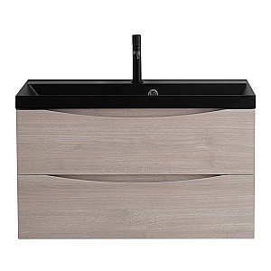 Тумба с раковиной Belbagno MARINO 80 серый дуб/черная раковина для ванной в интернет-магазине Sanbest