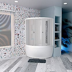 Душевой бокс Радомир Лаура 128х128 стекло матовое/профиль белый купить в интернет-магазине Sanbest