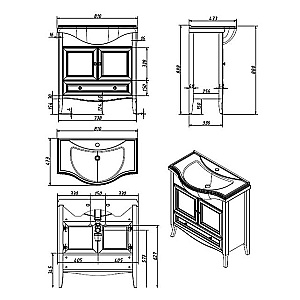 Тумба с раковиной Caprigo Lion 80 две двери 1 ящик, античный орех для ванной в интернет-магазине Sanbest