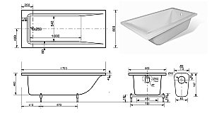 Ванна Эстет Дельта 170x80 цвет по RAL c блестками купить в интернет-магазине Sanbest