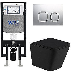 Унитаз с инсталляцией WeltWasser AMBERG 497 + GELBACH 043 MT-BL + AMBERG RD-MT CR черный матовый/кнопка матовый хром купить в интернет-магазине Sanbest