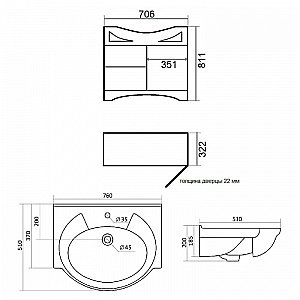 Тумба с раковиной Orange Классик F7-75TU1+Ra орех антикварный для ванной в интернет-магазине Sanbest