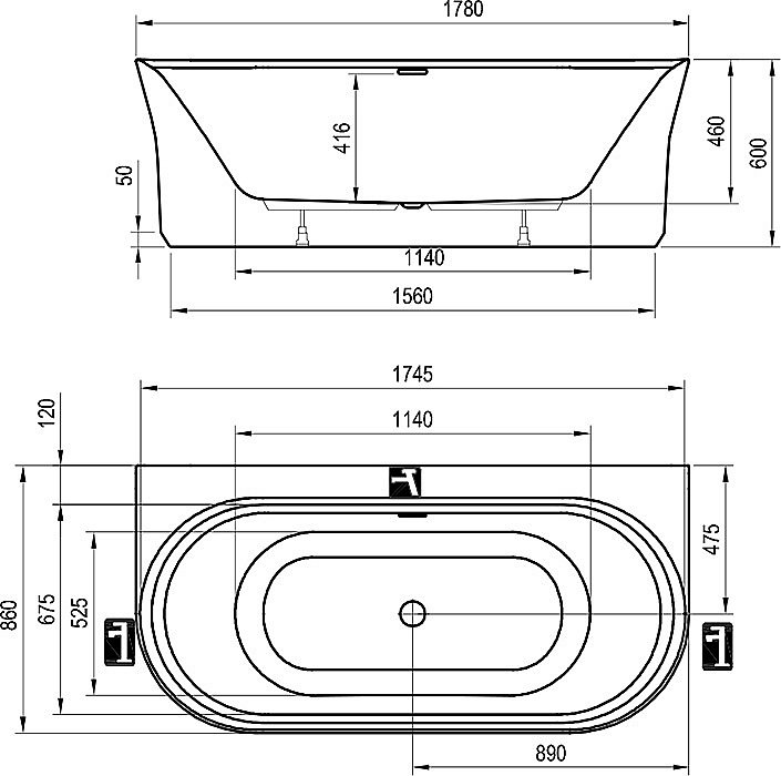 Ванна акриловая Ravak YPSILON WALL XC00100028 178x86 белая купить в интернет-магазине Sanbest