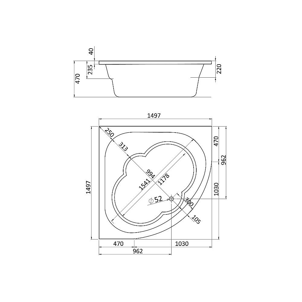Ванна акриловая Santek Канны 150x150 1.WH11.1.983 белая купить в интернет-магазине Sanbest