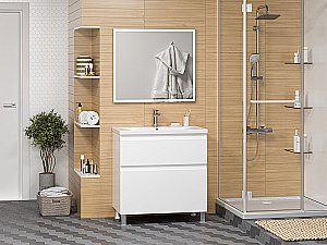 Тумба с раковиной Misty Лаки - 80 П-Лак-01080-0112Я белая для ванной в интернет-магазине Sanbest