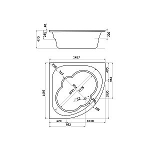 Ванна акриловая Santek Канны 150x150 1.WH11.1.983 белая купить в интернет-магазине Sanbest