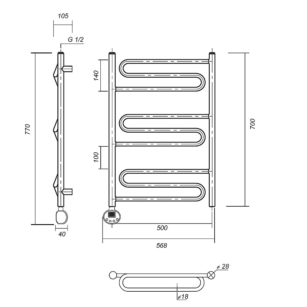 Полотенцесушитель электрический Domoterm Офелия П9 500x700 АБР E бронза купить в интернет-магазине сантехники Sanbest