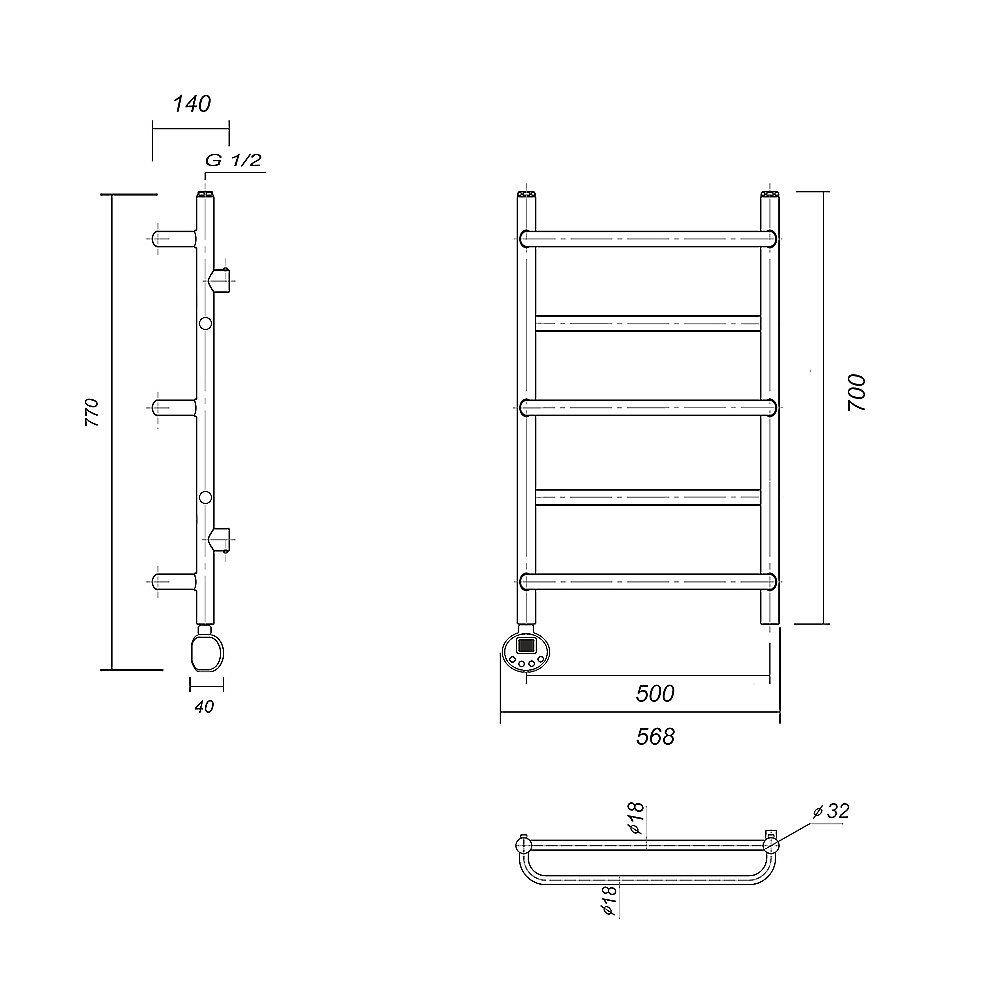 Полотенцесушитель электрический Domoterm Орфей П5 500x700 E хром купить в интернет-магазине сантехники Sanbest
