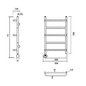 Полотенцесушитель электрический Domoterm Орфей П5 500x700 E хром купить в интернет-магазине сантехники Sanbest